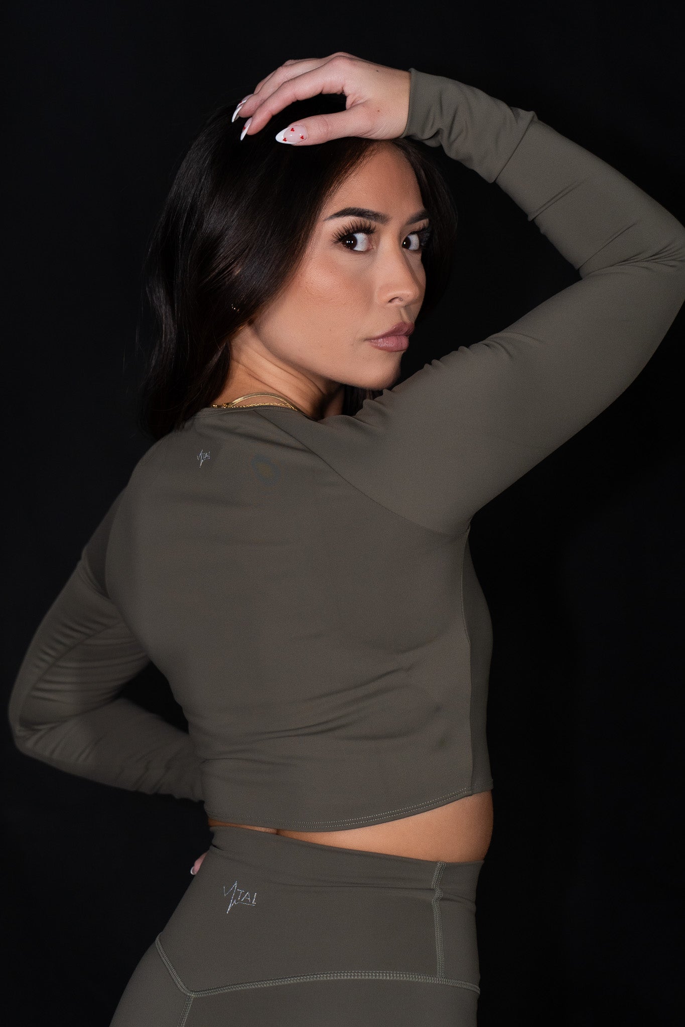Resilient Long Sleeve Crop Top - Olive - VITAL APPAREL