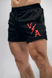 Combat Mesh Shorts 5" - Black/Distressed Red