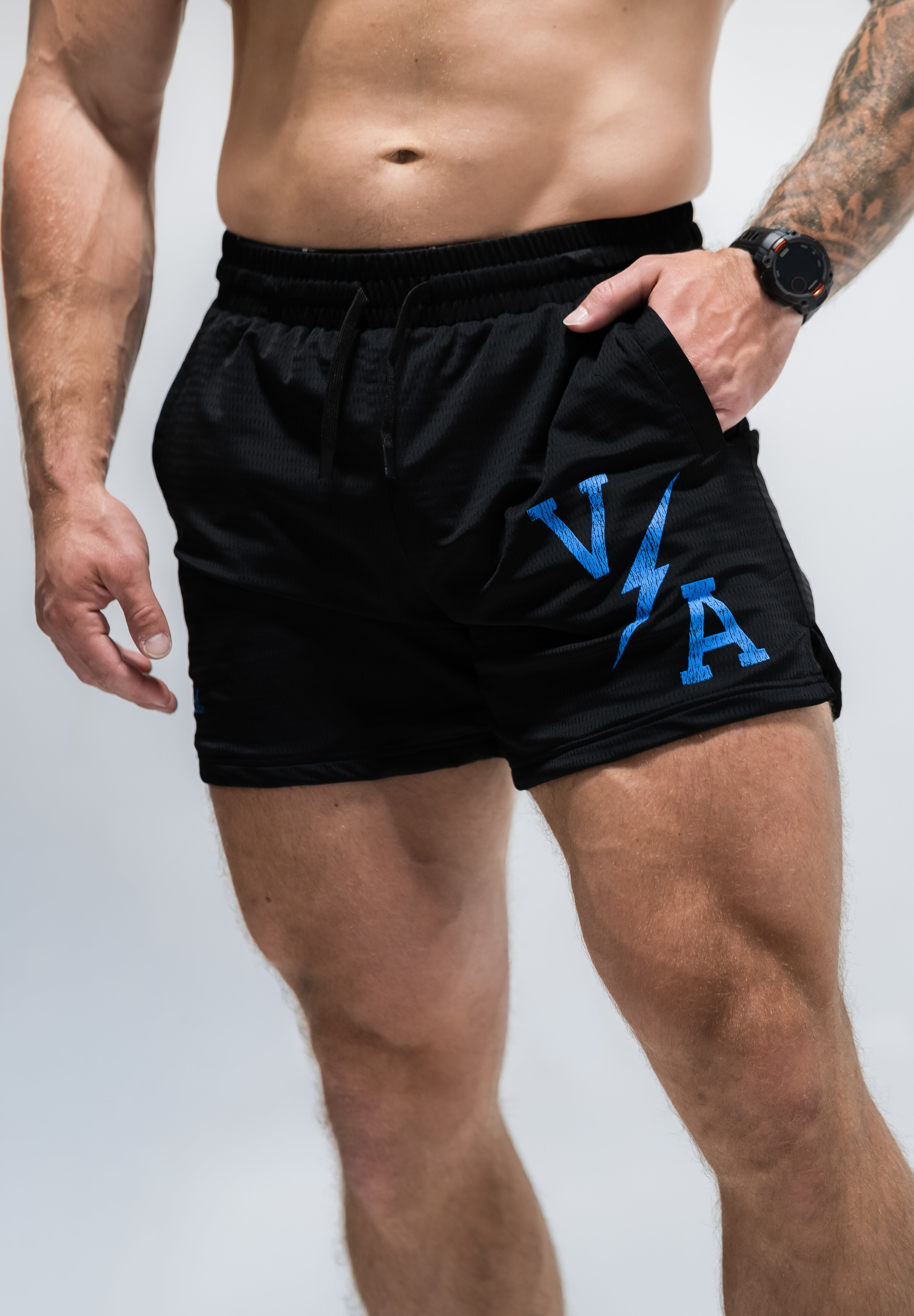 Combat Mesh Shorts 5" - Black/Distressed Baby Blue