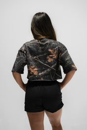 Oversized Crop T-Shirt - Black Woodland Camo