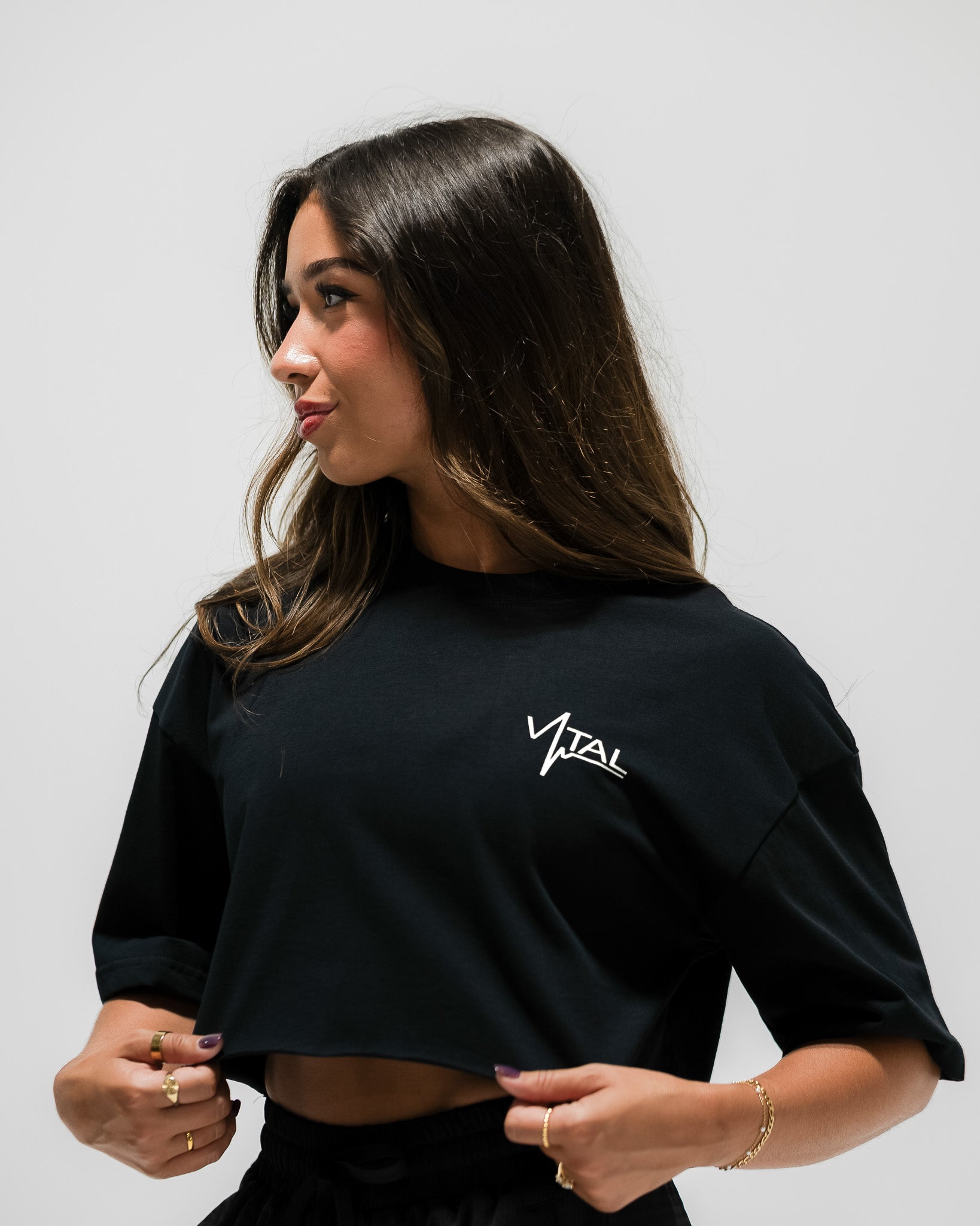 Oversized Crop T-Shirt - VITAL APPAREL Trust the Process Black/White
