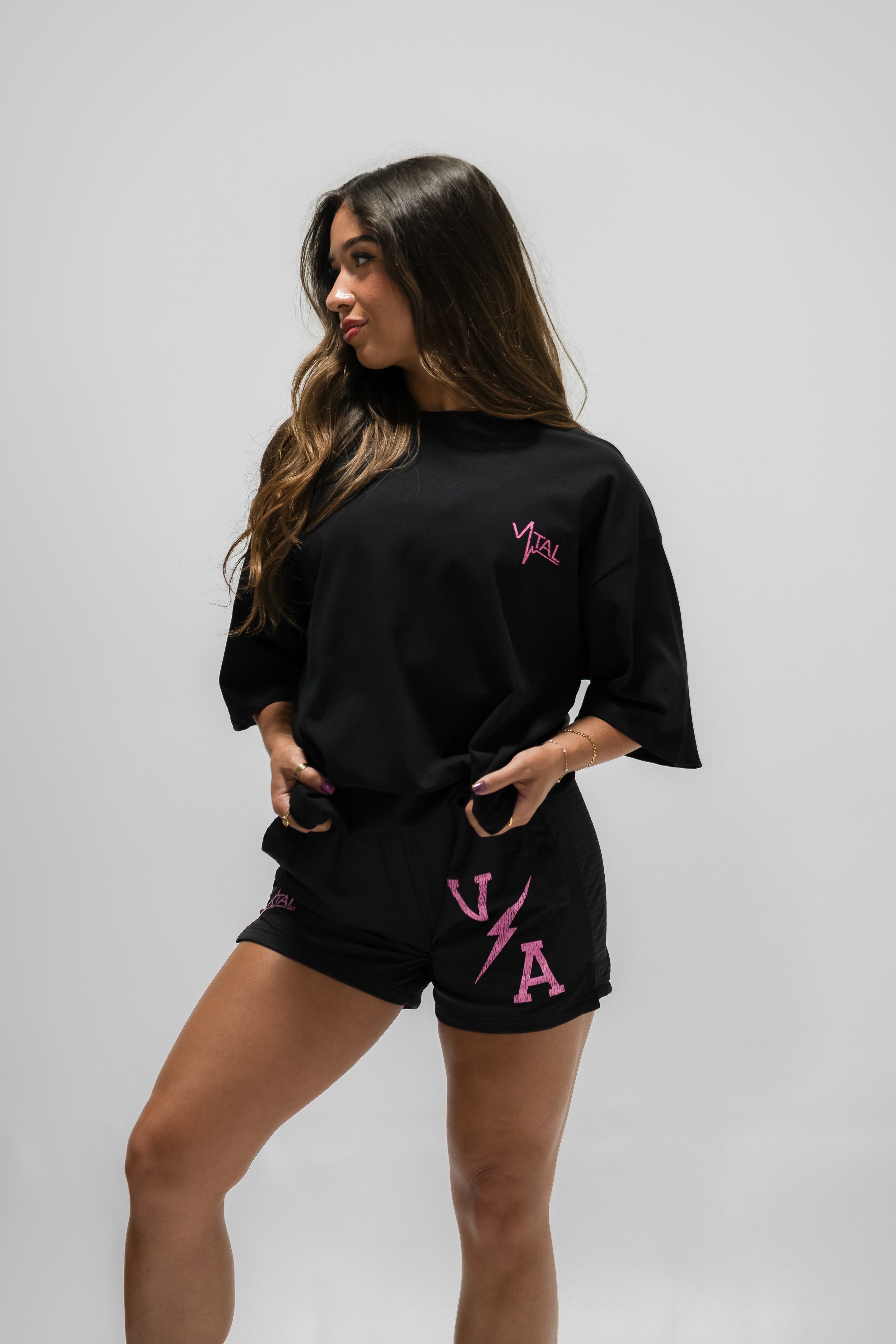 Combat Mesh Shorts 5" - Black/Distressed Hot Pink