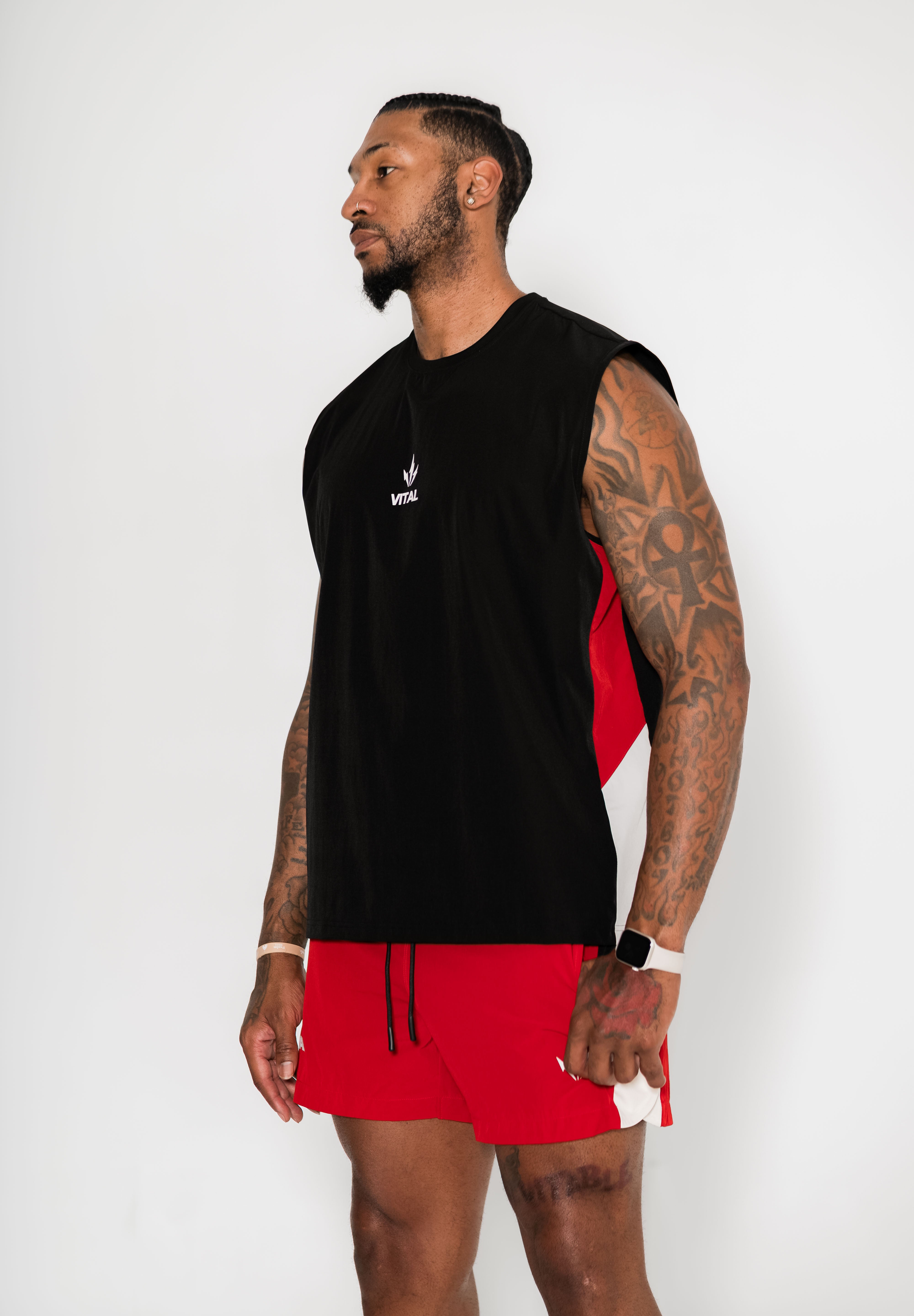 Momentum Cut Off Tank - Red/Cream