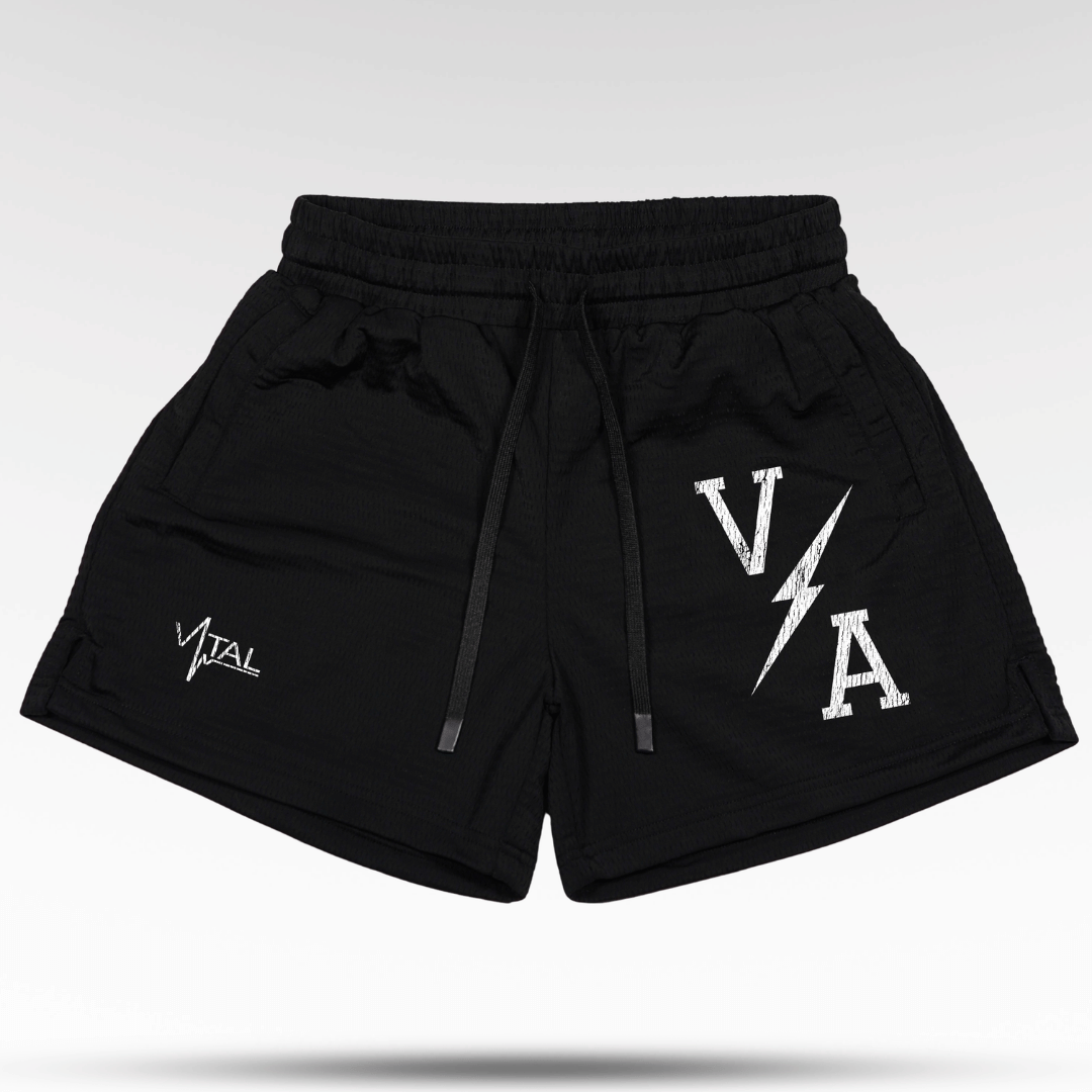 Combat Mesh Shorts 5" - Black/Distressed White