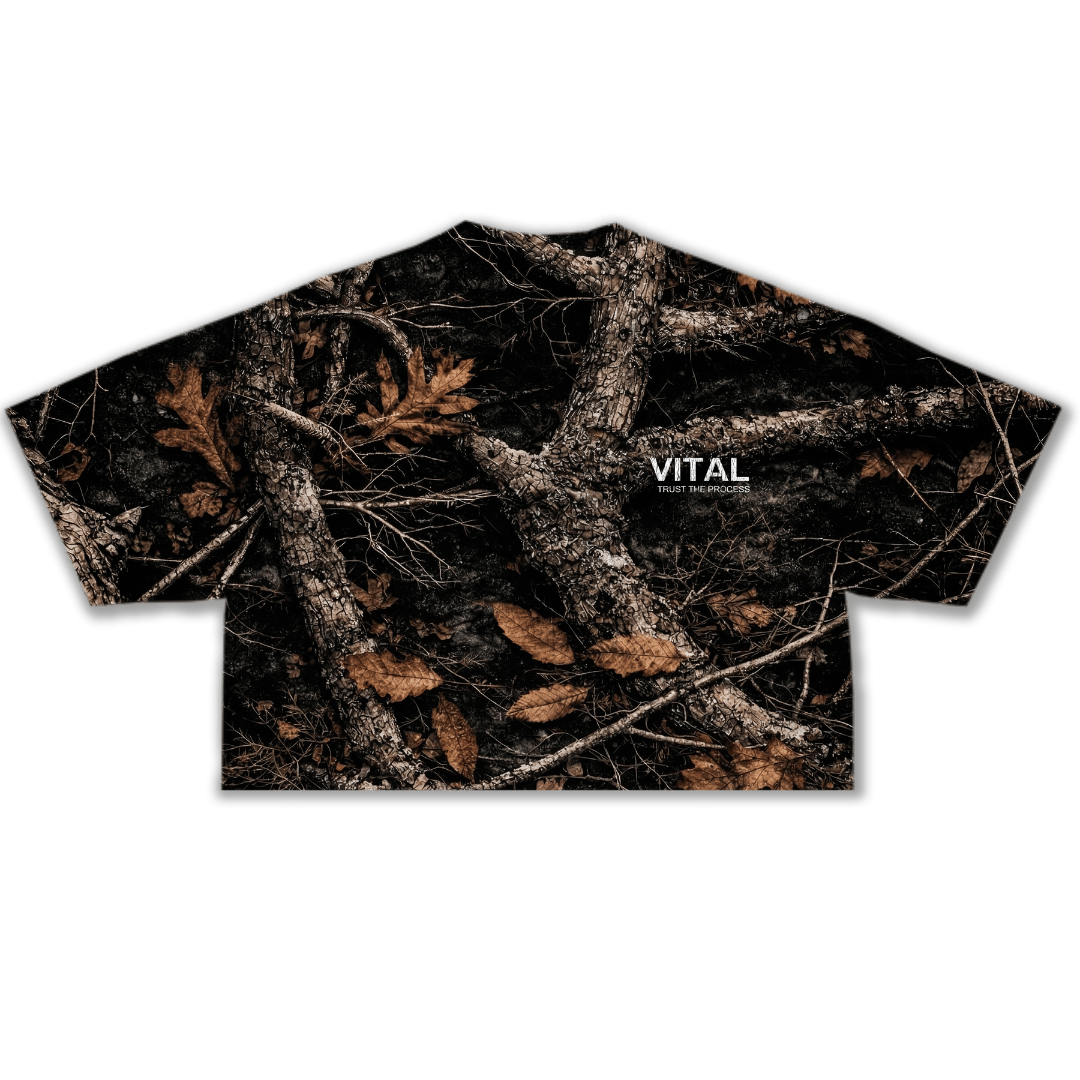 Oversized Crop T-Shirt - Black Woodland Camo