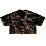 Oversized Crop T-Shirt - Black Woodland Camo