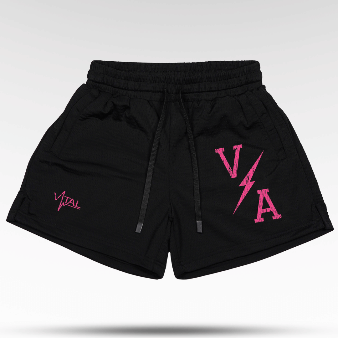Combat Mesh Shorts 5" - Black/Distressed Hot Pink