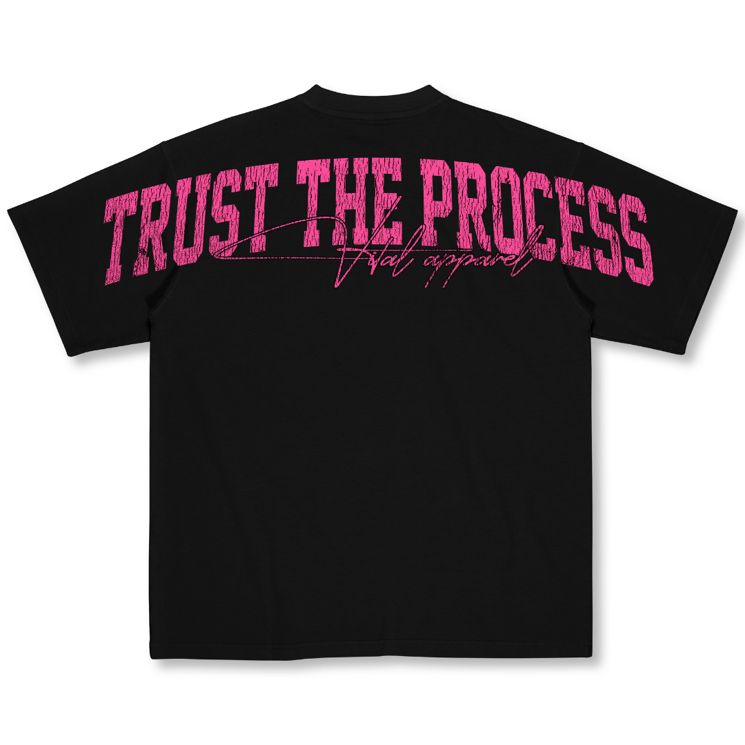 Oversized Pump Cover T-Shirt - VITAL APPAREL Trust the Process Distressed Pink