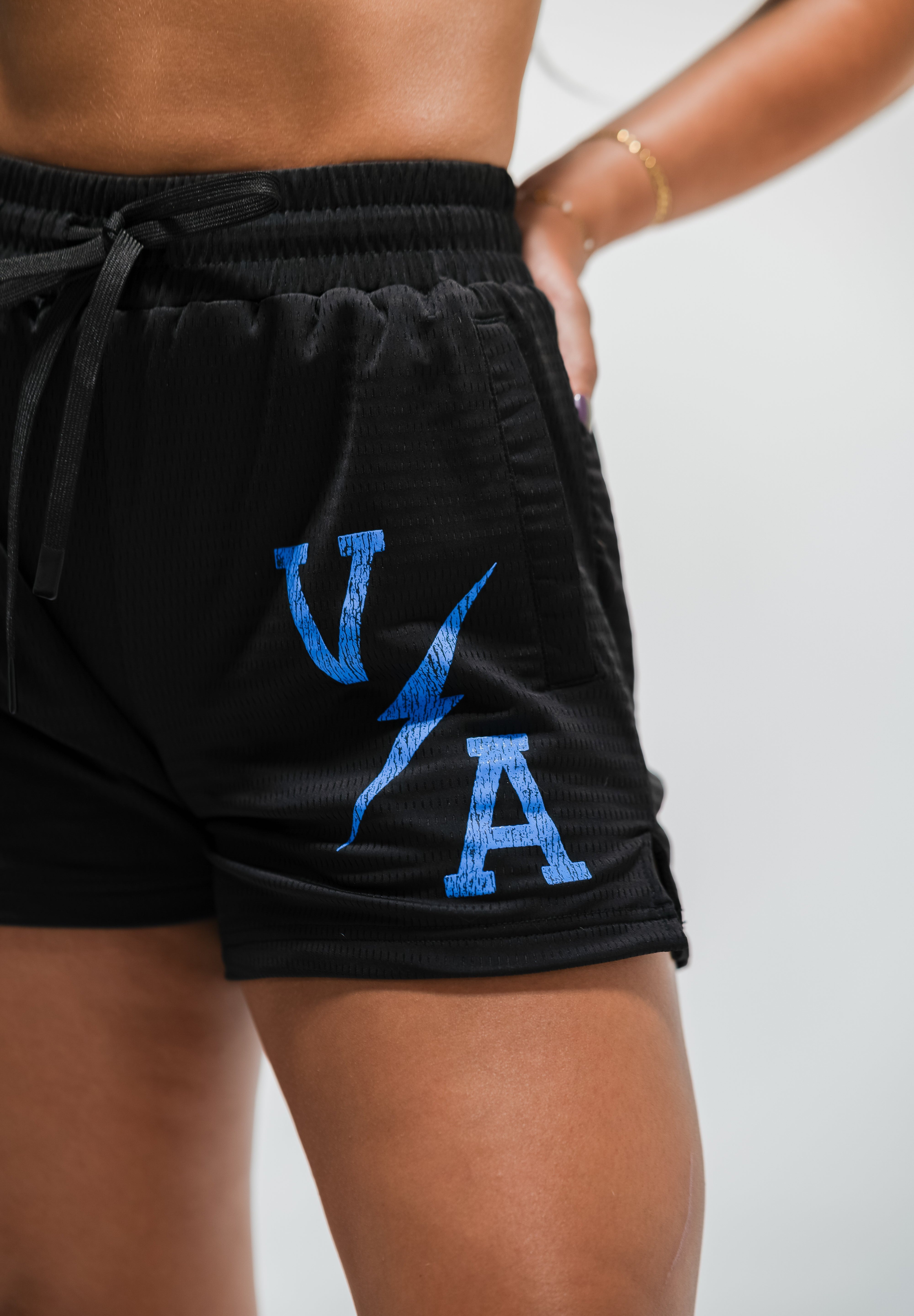 Combat Mesh Shorts 5" - Black/Distressed Baby Blue - VITAL APPAREL
