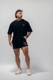 Combat Mesh Shorts 5" - Black/Distressed Hot Pink - VITAL APPAREL