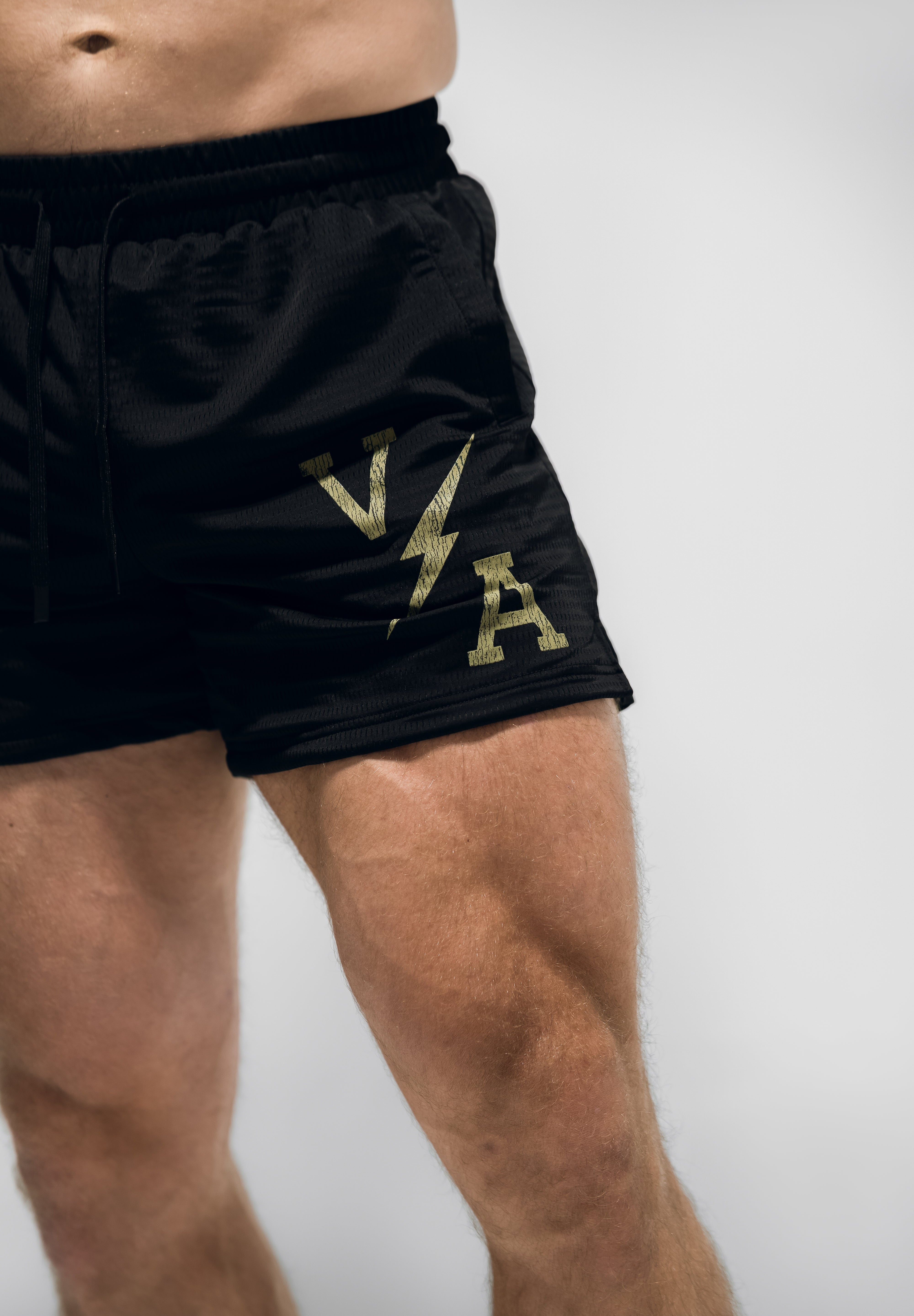 Combat Mesh Shorts 5" - Black/Distressed Olive - VITAL APPAREL