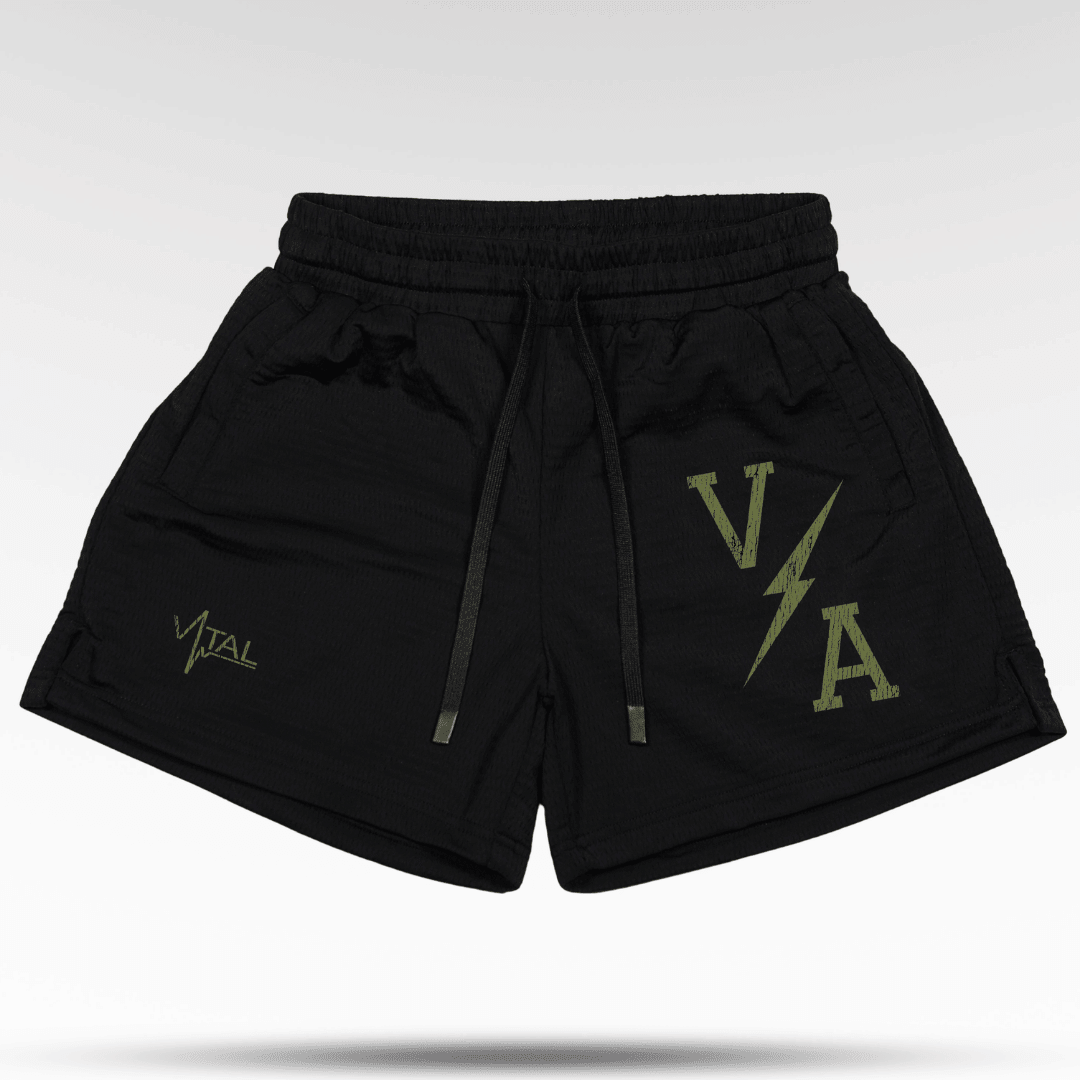 Combat Mesh Shorts 5" - Black/Distressed Olive - VITAL APPAREL