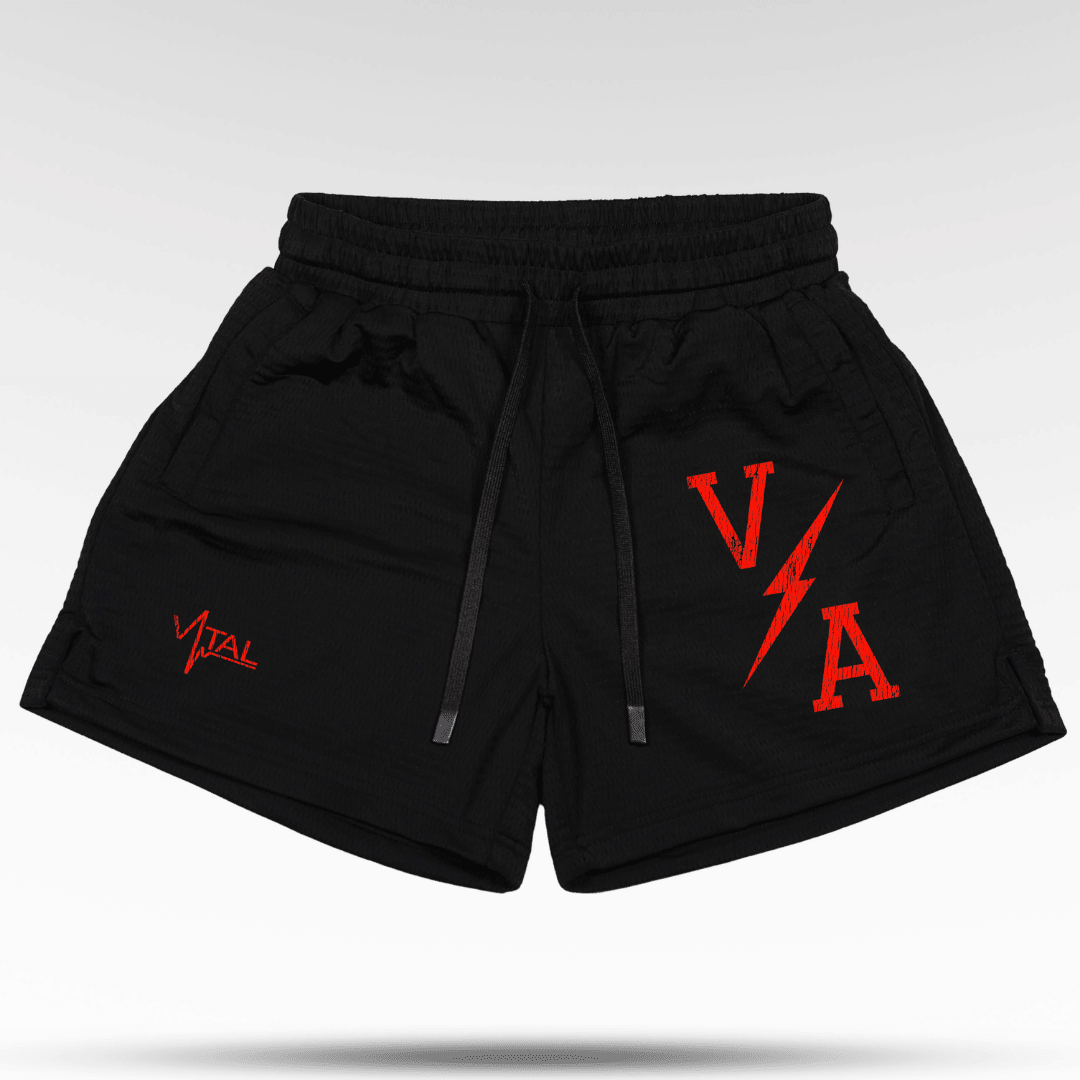 Combat Mesh Shorts 5" - Black/Distressed Red - VITAL APPAREL