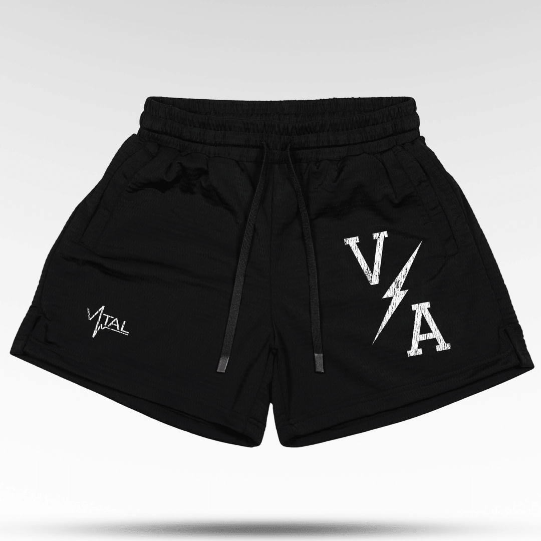 Combat Mesh Shorts 5" - Black/Distressed White - VITAL APPAREL