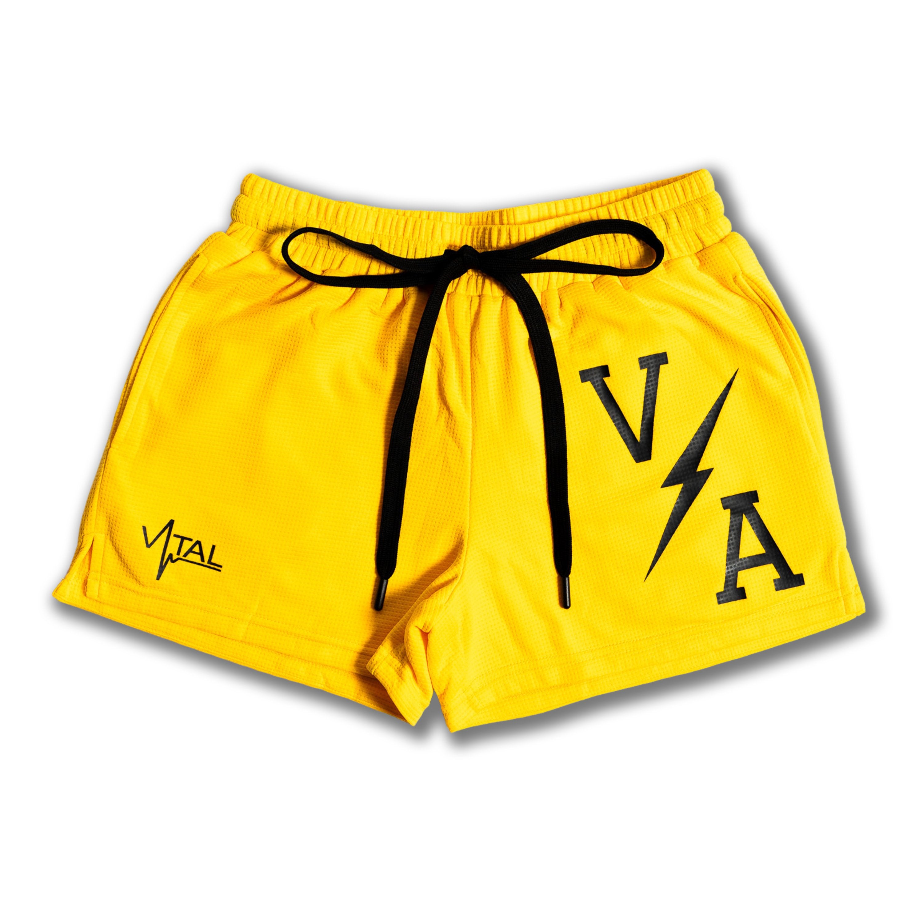 Combat Mesh Shorts 5" - University Yellow/Black Bolt - VITAL APPAREL