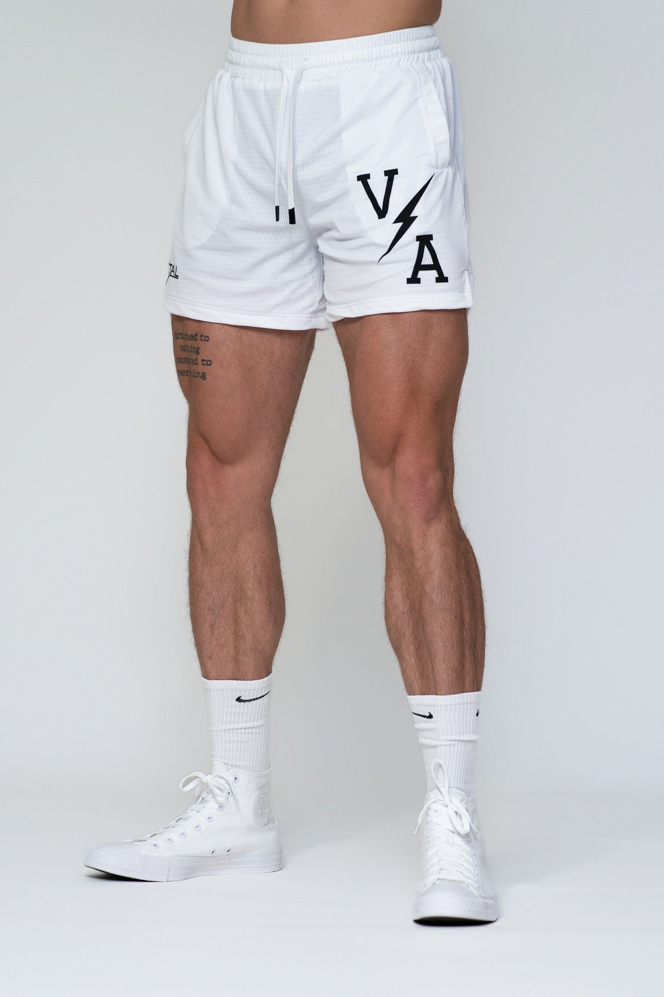 Combat Mesh Shorts 5" - White/Black Bolt Unisex - VITAL APPAREL