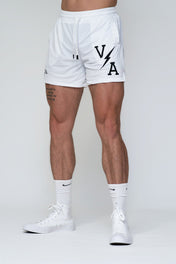 Combat Mesh Shorts 5" - White/Black Bolt Unisex - VITAL APPAREL