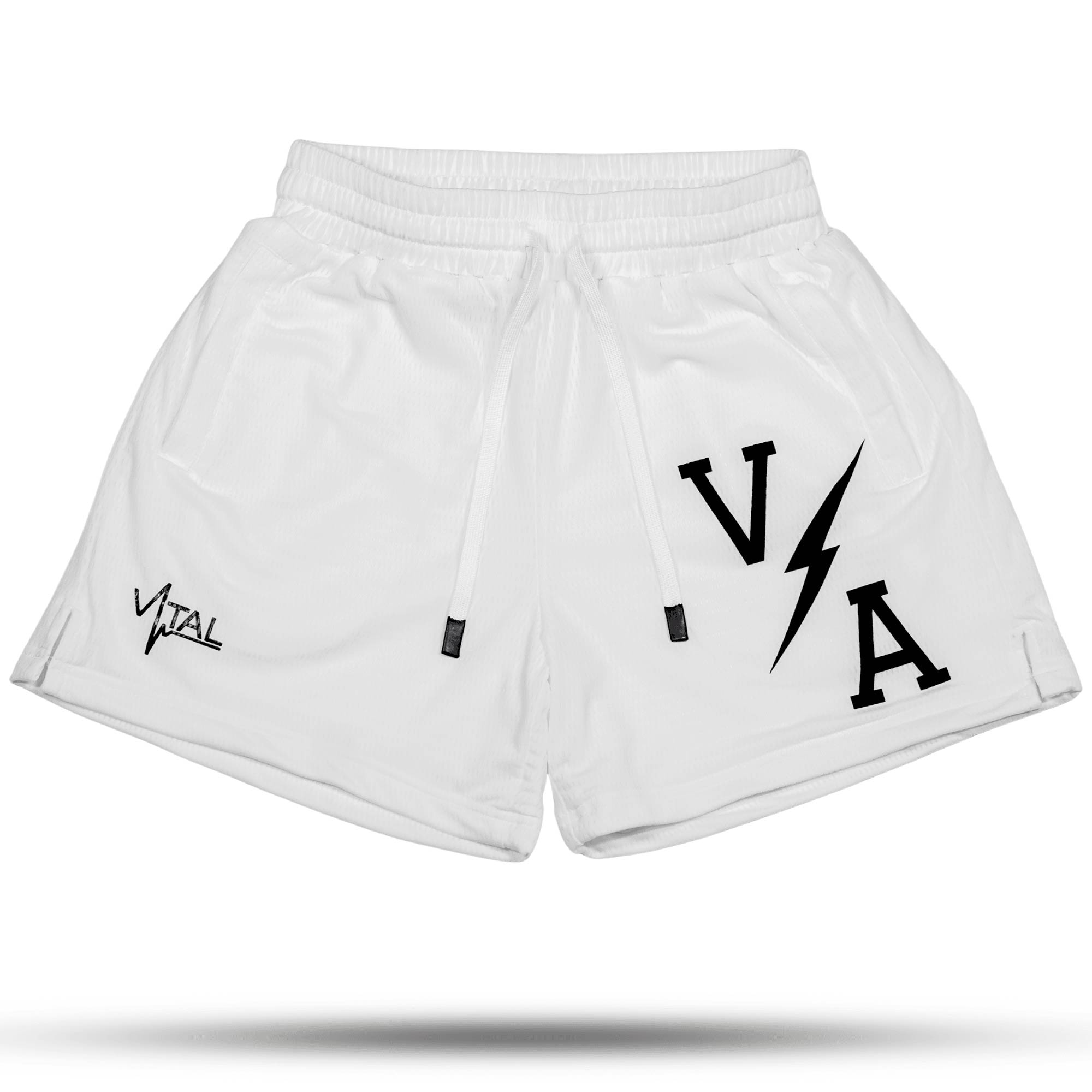 Combat Mesh Shorts 5" - White/Black Bolt Unisex - VITAL APPAREL