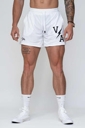 Combat Mesh Shorts 5" - White/Black Bolt Unisex - VITAL APPAREL