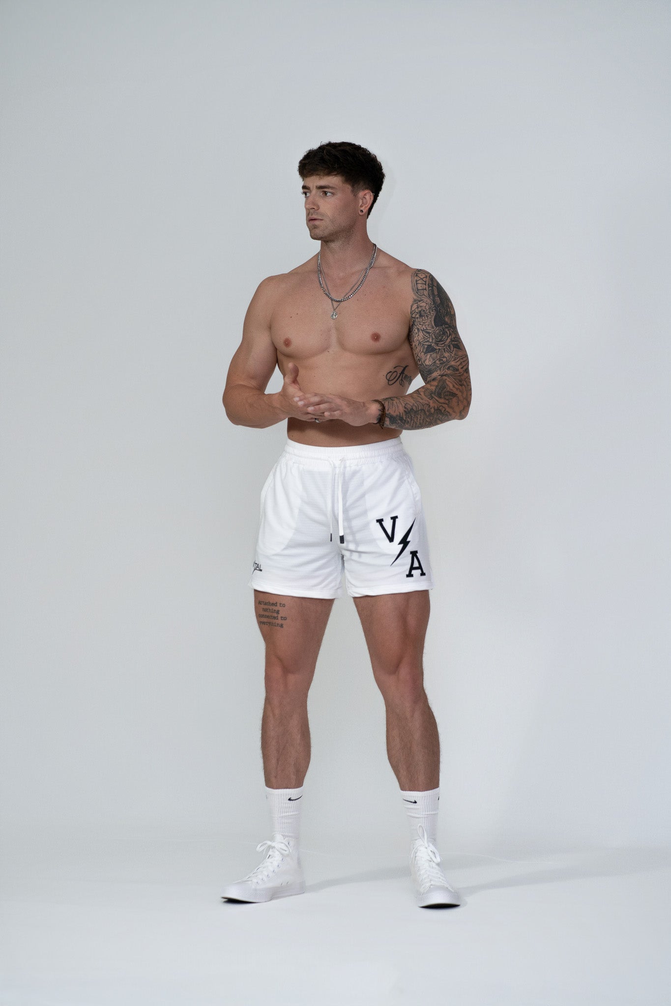 Combat Mesh Shorts 5" - White/Black Bolt Unisex - VITAL APPAREL