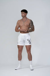 Combat Mesh Shorts 5" - White/Black Bolt Unisex - VITAL APPAREL