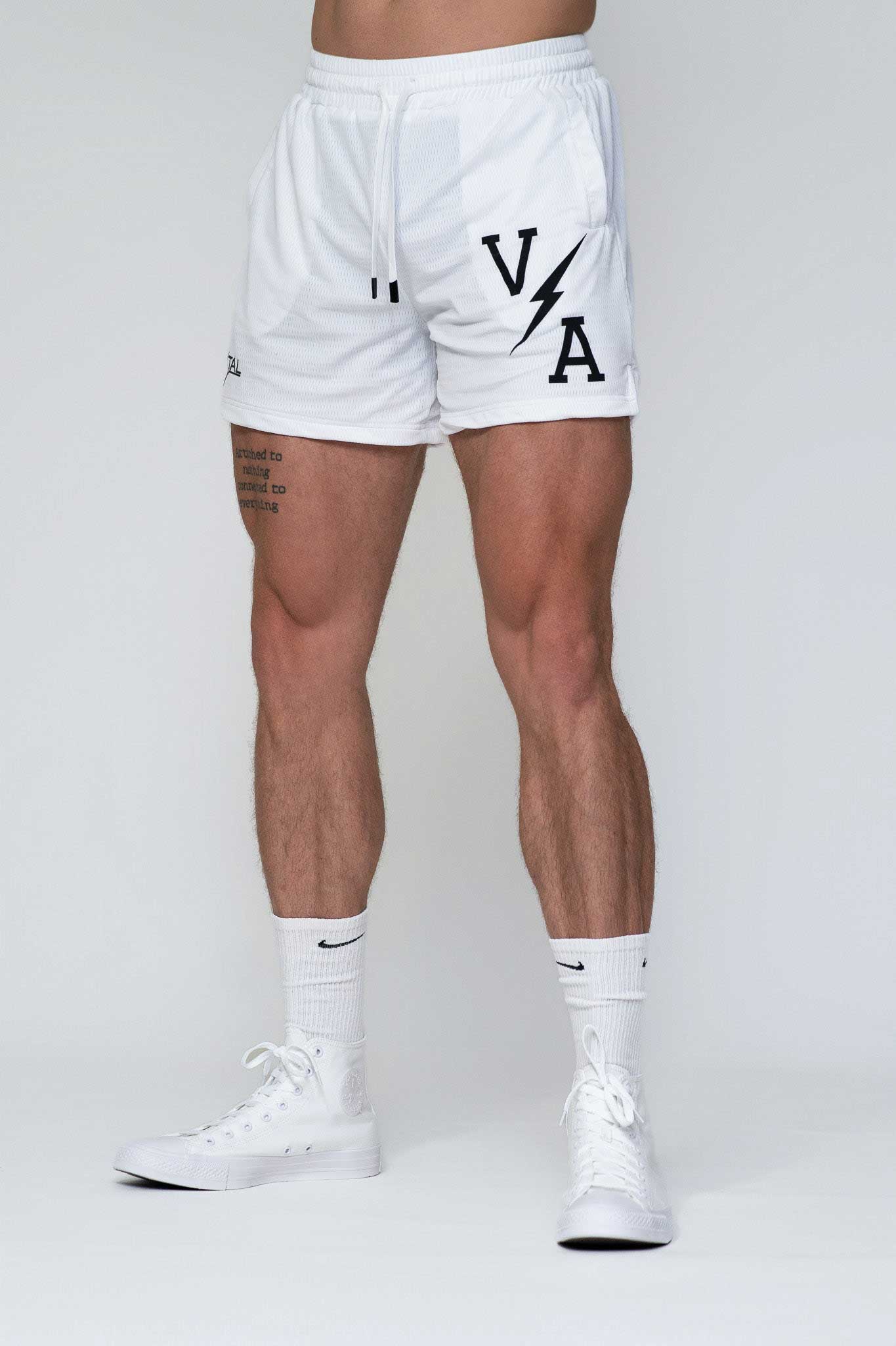 Combat Mesh Shorts 5" - White/Black Bolt Unisex - VITAL APPAREL