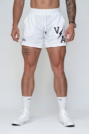 Combat Mesh Shorts 5" - White/Black Bolt Unisex - VITAL APPAREL