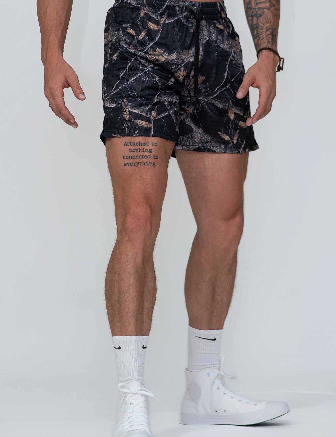 Combat Mesh Shorts 5.5" - Black Woodland Camo Unisex - VITAL APPAREL