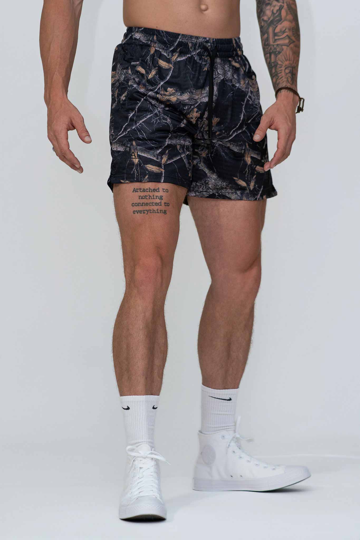 Combat Mesh Shorts 5.5" - Black Woodland Camo Unisex - VITAL APPAREL