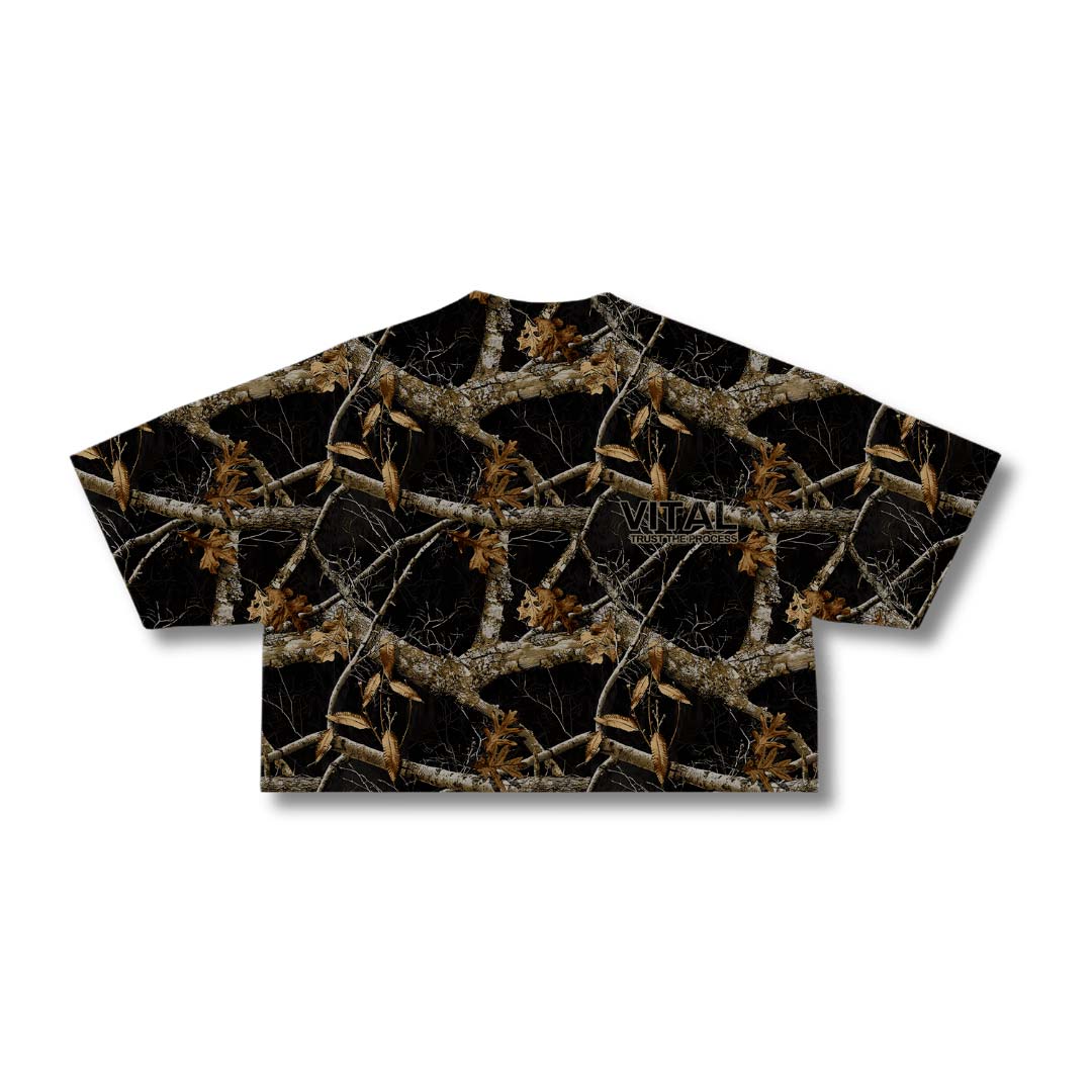 Fitted Crop T-Shirt - STS Black Woodland Camo - VITAL APPAREL