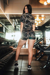 Fitted Crop T-Shirt - STS Black Woodland Camo - VITAL APPAREL