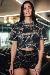 Fitted Crop T-Shirt - STS Black Woodland Camo - VITAL APPAREL