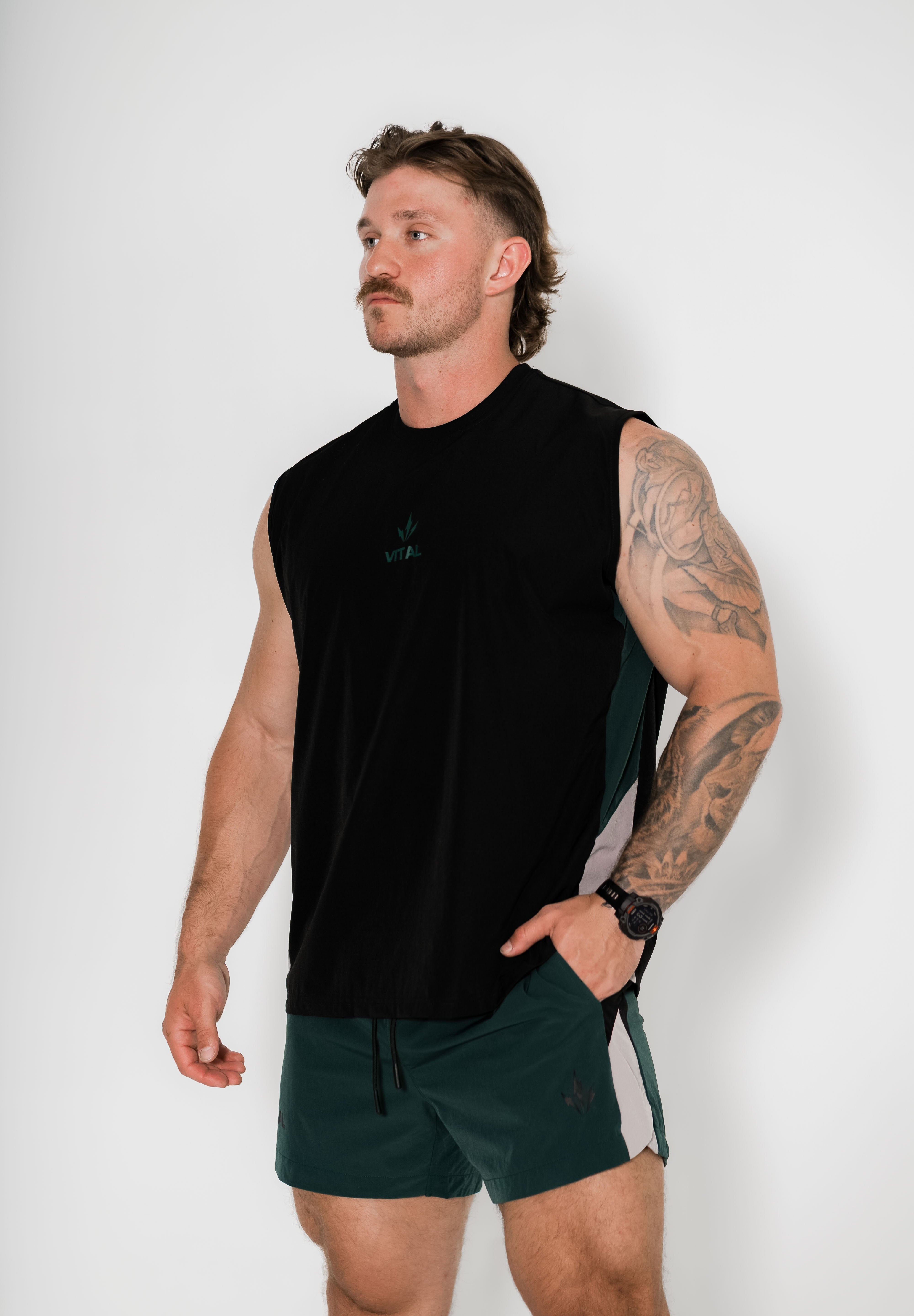 Momentum Cut Off Tank - Forest/Slate - VITAL APPAREL