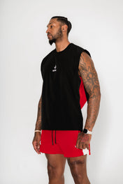 Momentum Cut Off Tank - Red/Cream - VITAL APPAREL