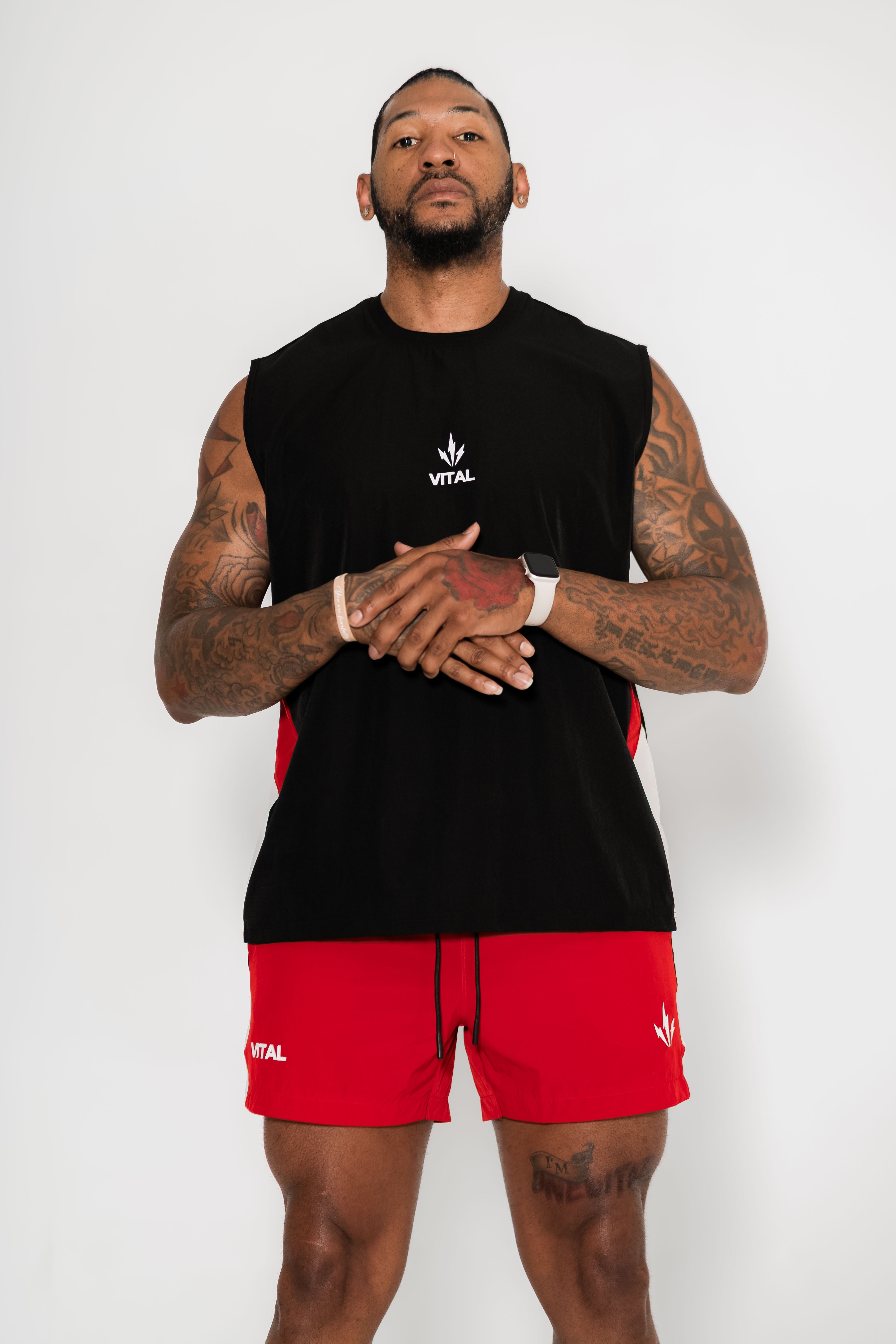 Momentum Cut Off Tank - Red/Cream - VITAL APPAREL
