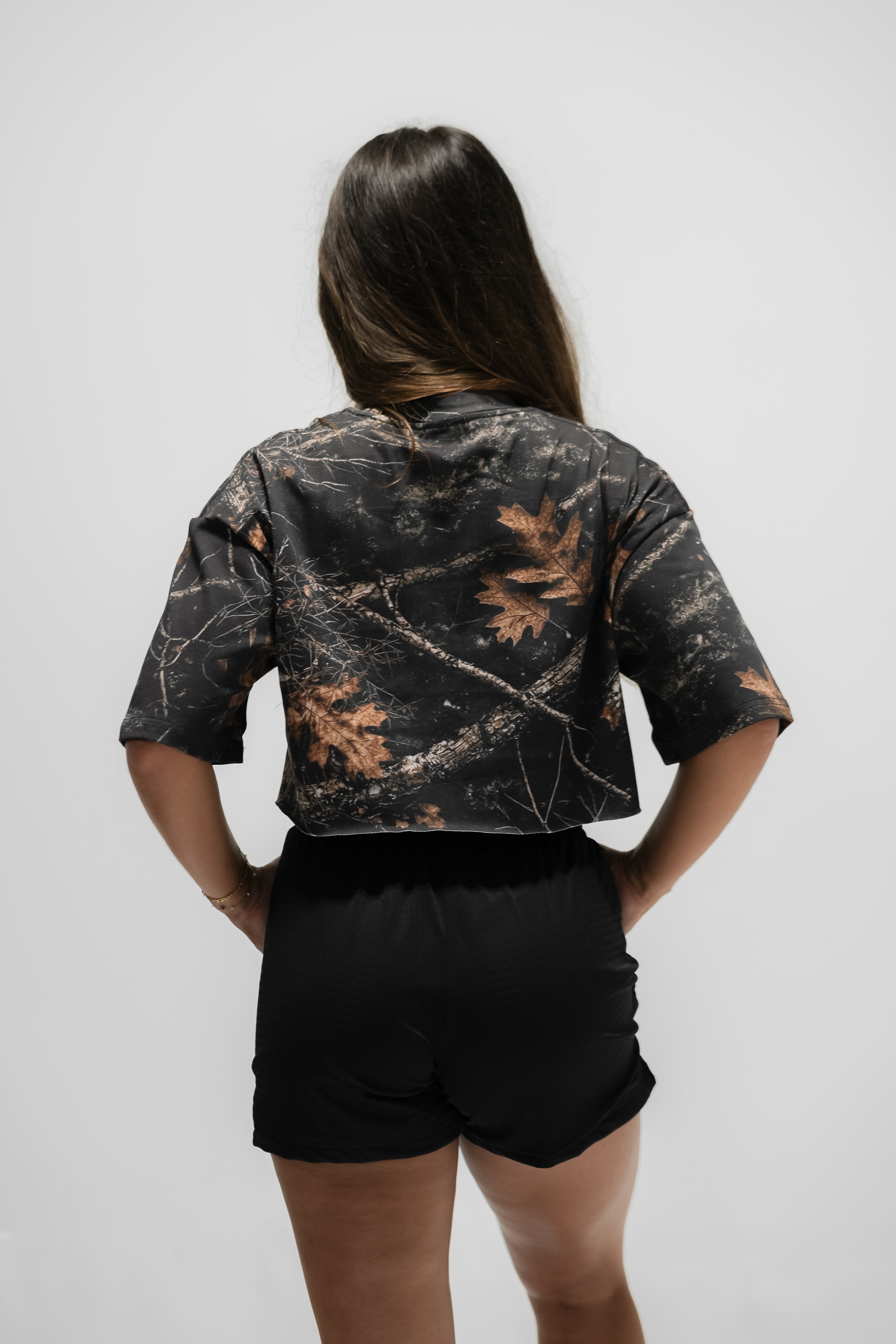 Oversized Crop T-Shirt - Black Woodland Camo - VITAL APPAREL