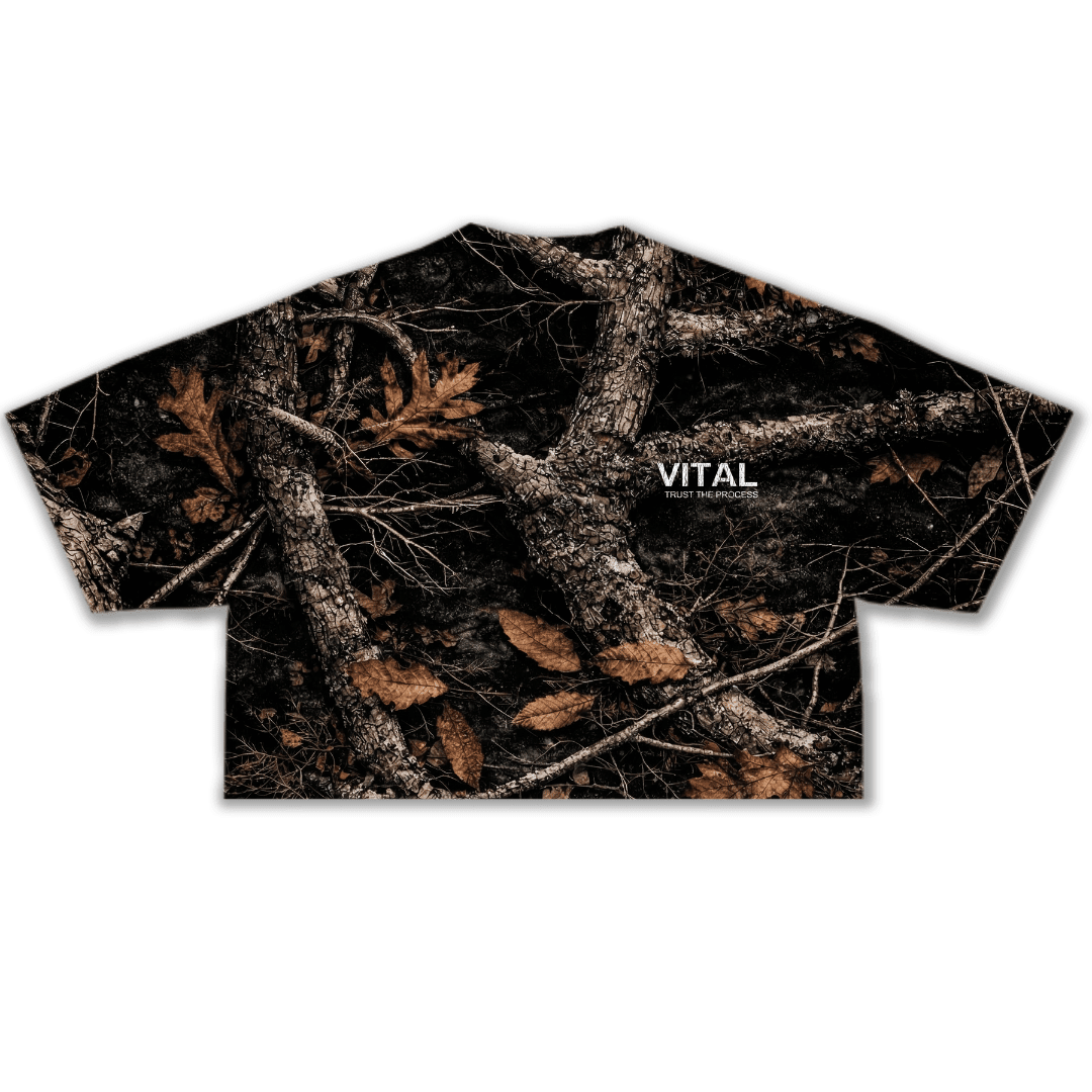 Oversized Crop T-Shirt - Black Woodland Camo - VITAL APPAREL
