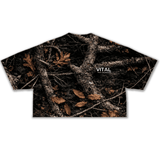 Oversized Crop T-Shirt - Black Woodland Camo