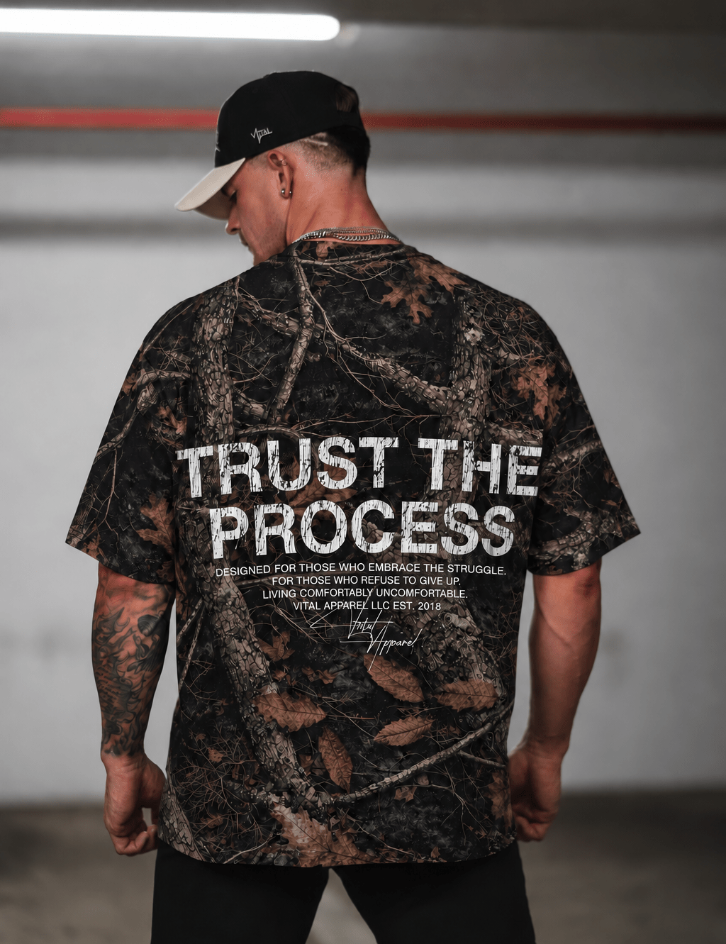 Oversized Pump Cover T-Shirt - Aspire Trust the Process Midnight Camo - VITAL APPAREL