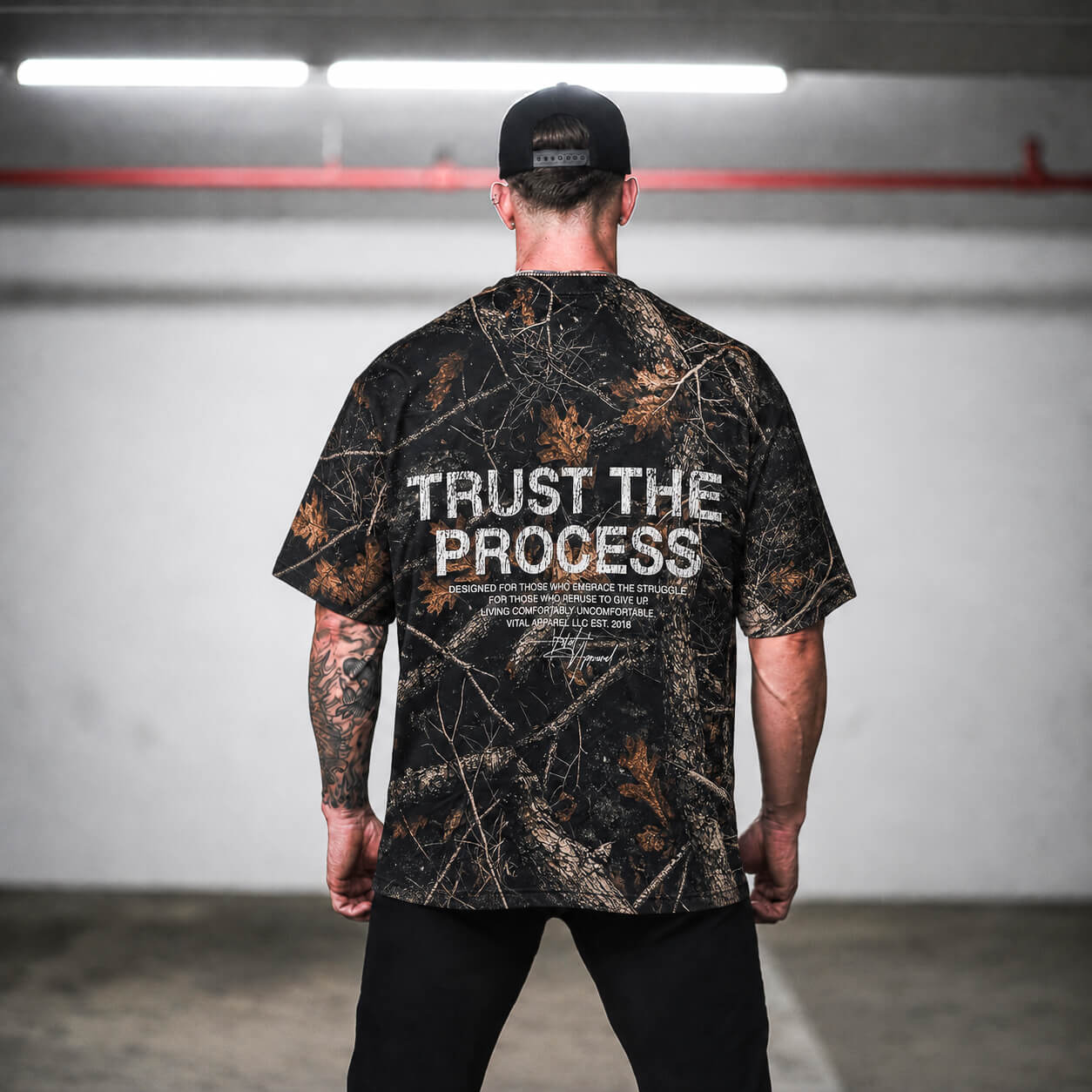 Oversized Pump Cover T-Shirt - Aspire Trust the Process Midnight Camo - VITAL APPAREL