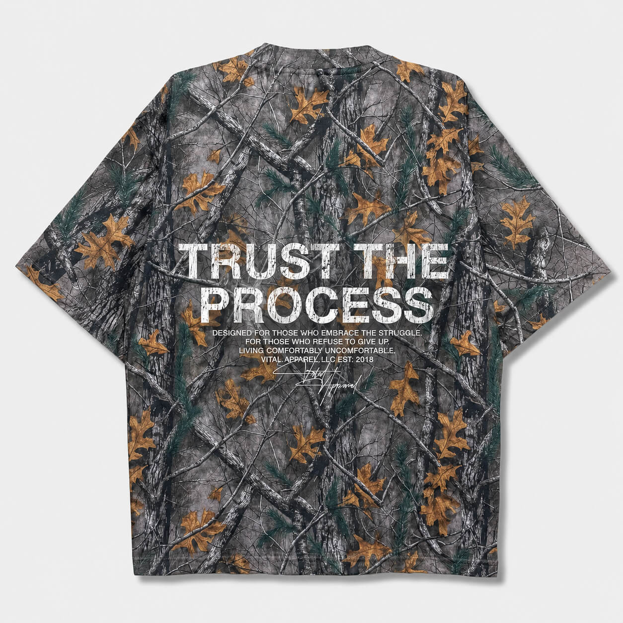 Oversized Pump Cover T-Shirt - Aspire Trust the Process/Forest Camo - VITAL APPAREL