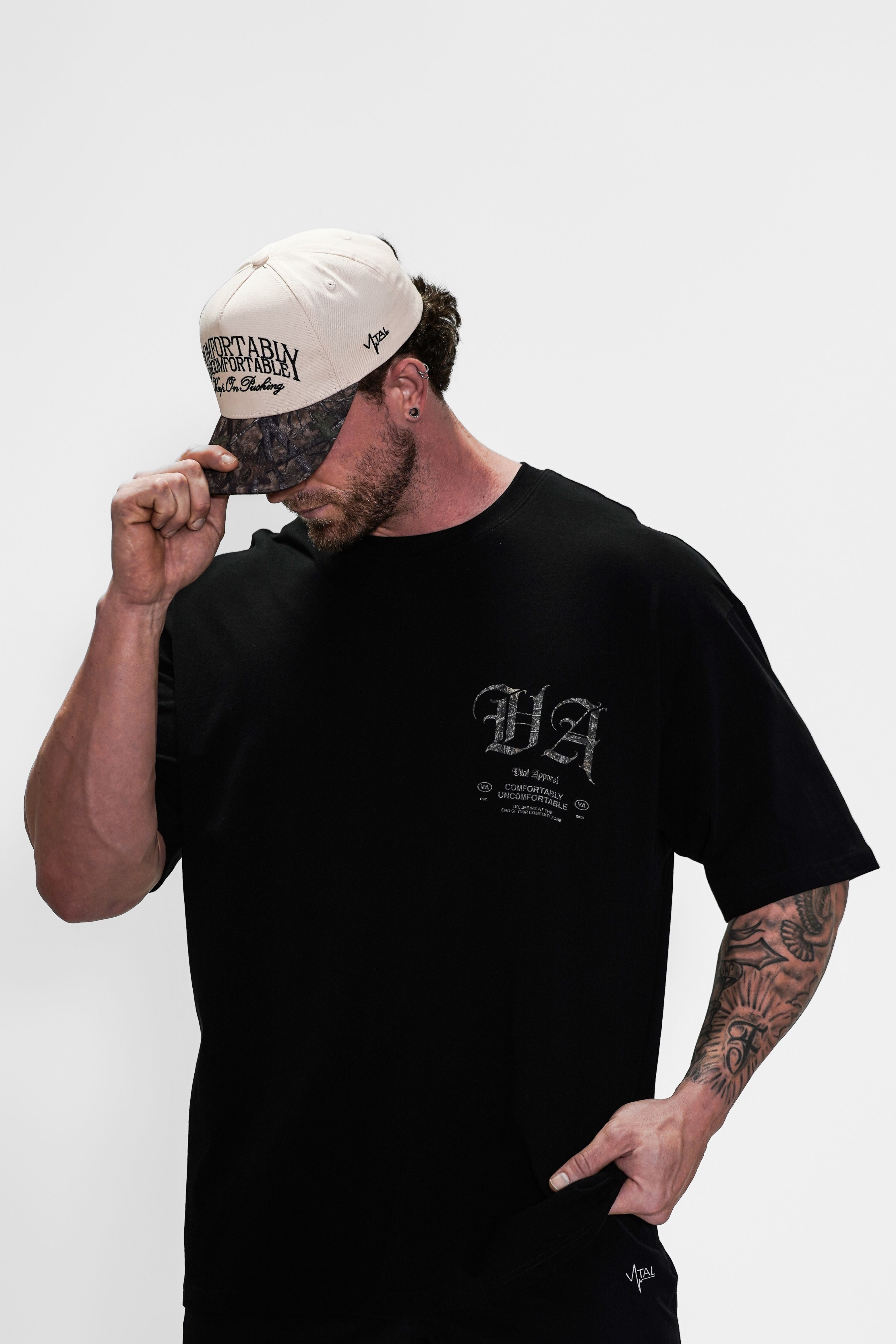 Oversized Pump Cover T-Shirt - Black/Woodland VA - VITAL APPAREL