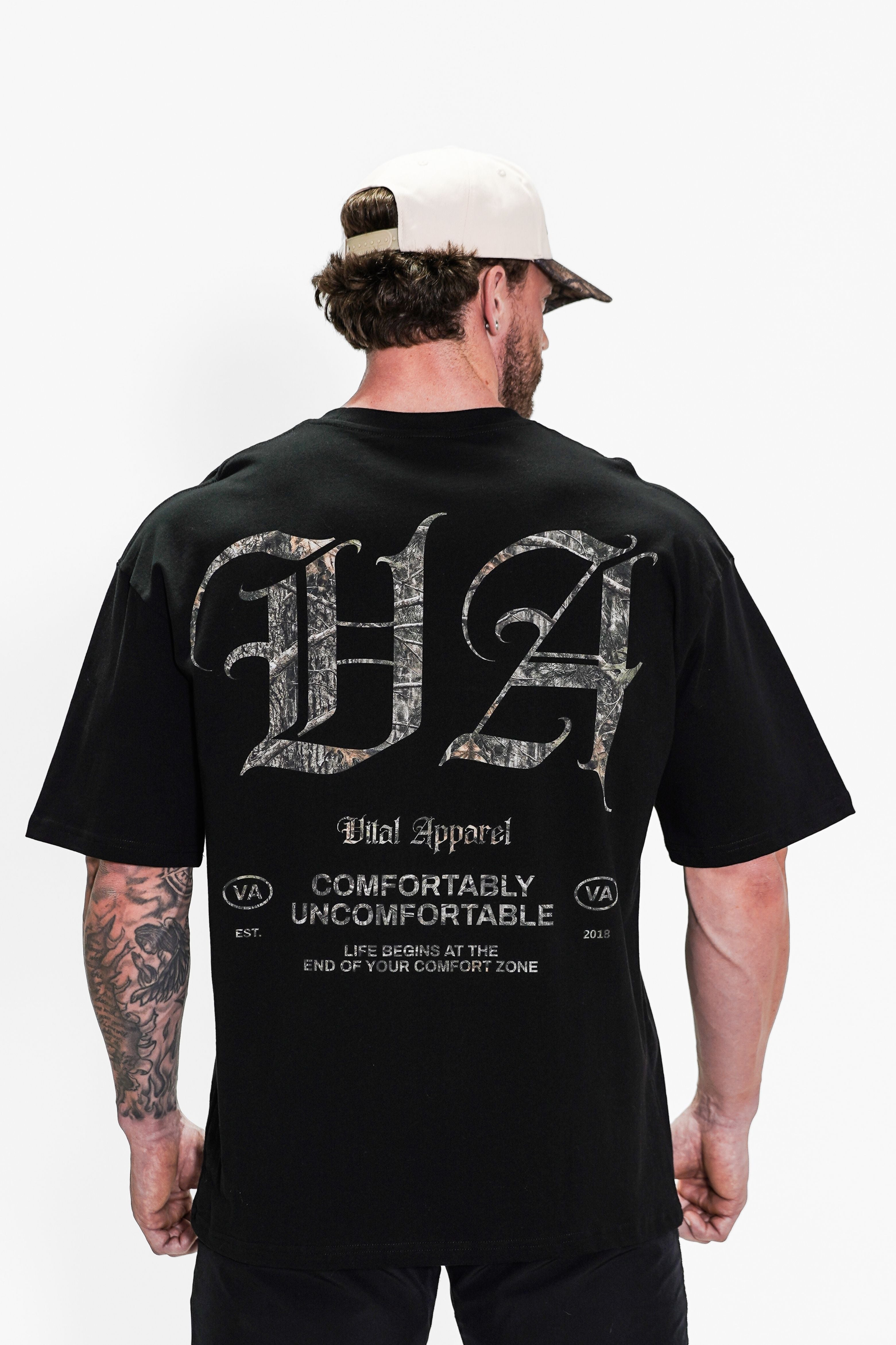 Oversized Pump Cover T-Shirt - Black/Woodland VA - VITAL APPAREL