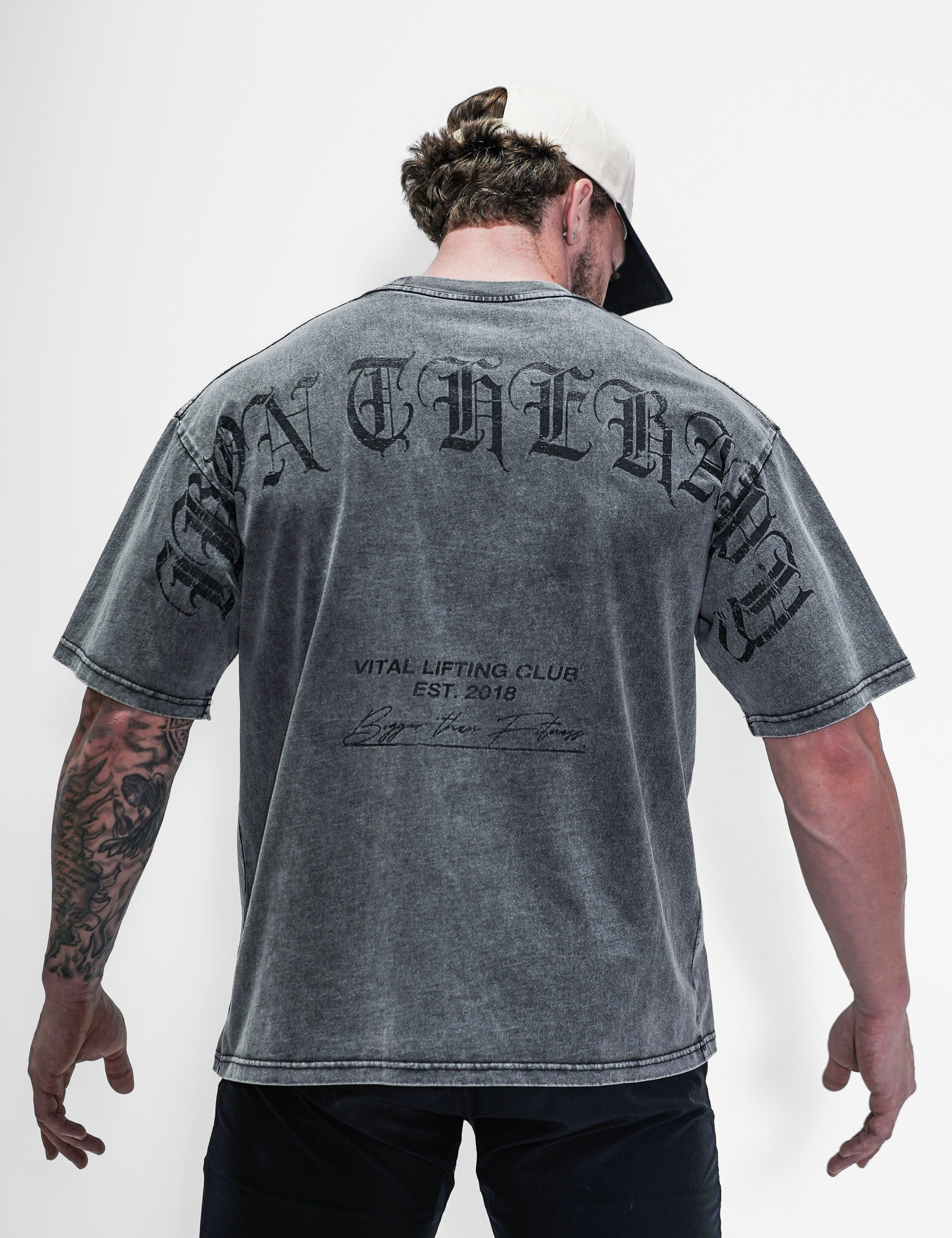 Oversized Pump Cover T-Shirt - Iron Therapy OE Gray Acid Wash - VITAL APPAREL