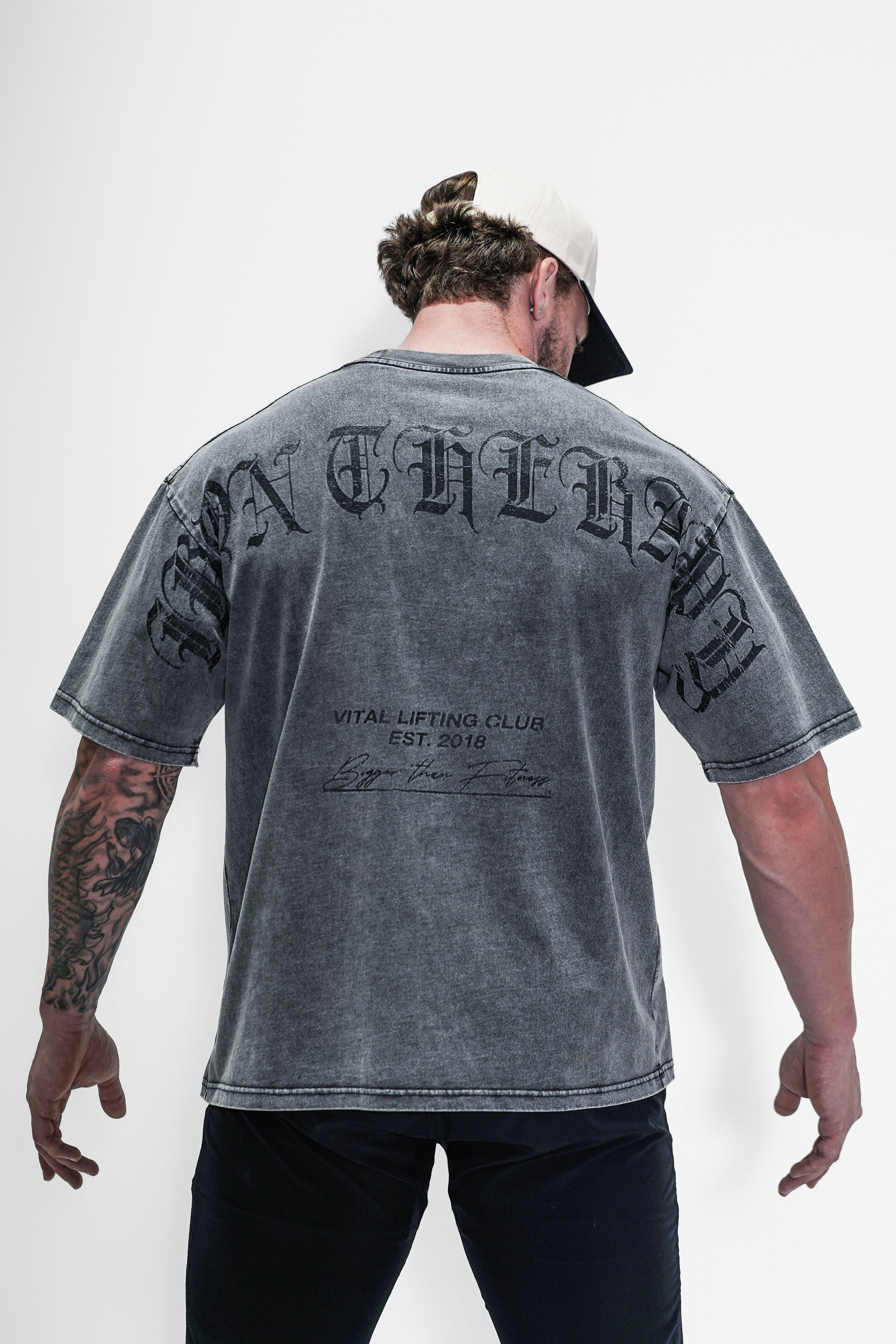 Oversized Pump Cover T-Shirt - Iron Therapy OE Gray Acid Wash - VITAL APPAREL