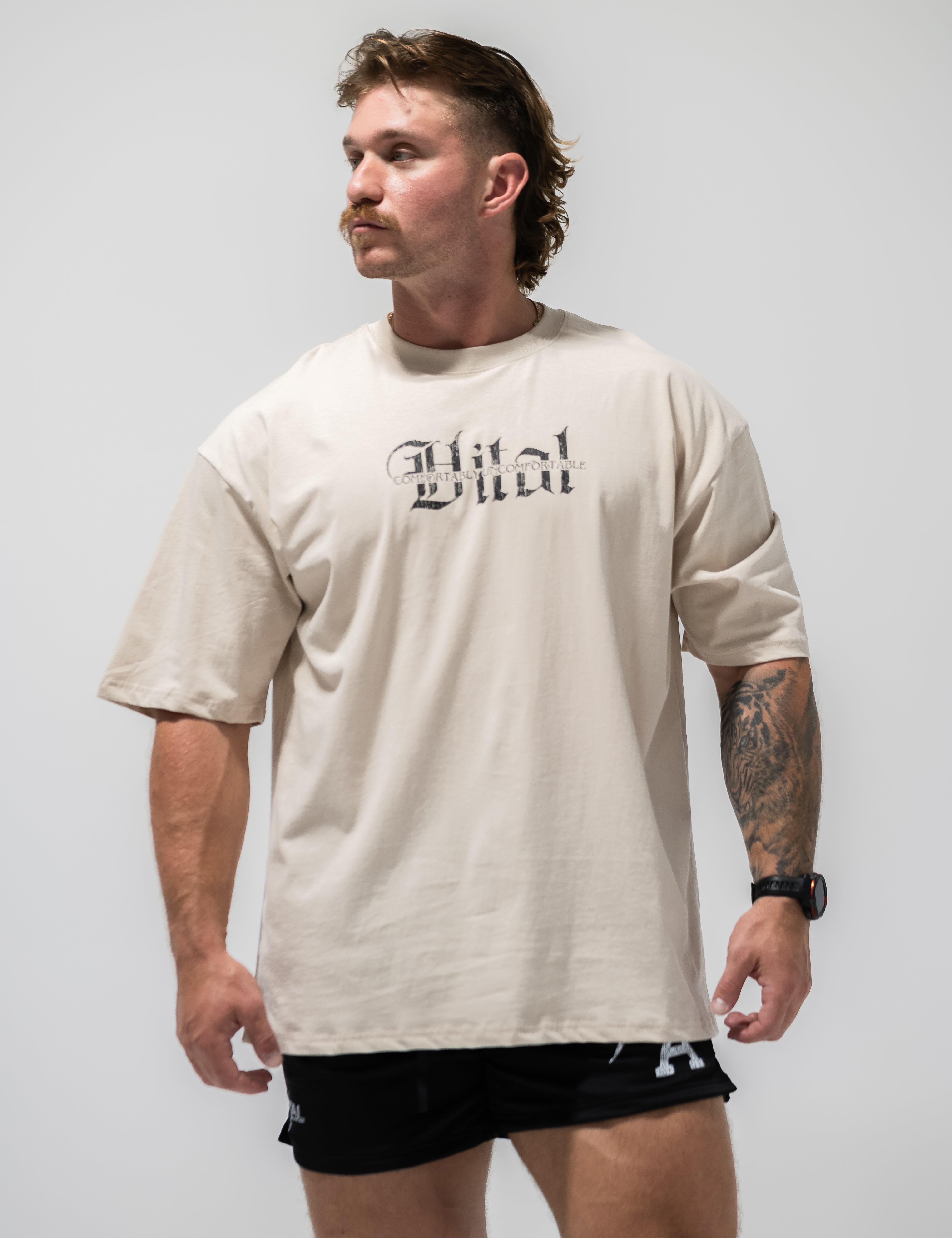 Oversized Pump Cover T-Shirt - Rebel T Cream - VITAL APPAREL