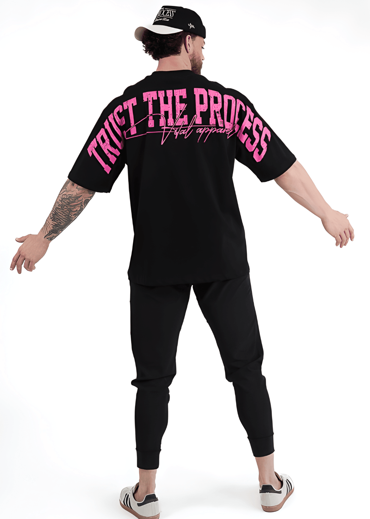 Oversized Pump Cover T-Shirt - VITAL APPAREL Trust the Process Distressed Pink - VITAL APPAREL