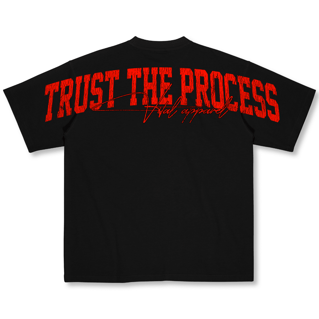 Oversized Pump Cover T-Shirt - VITAL APPAREL Trust the Process Distressed Red - VITAL APPAREL