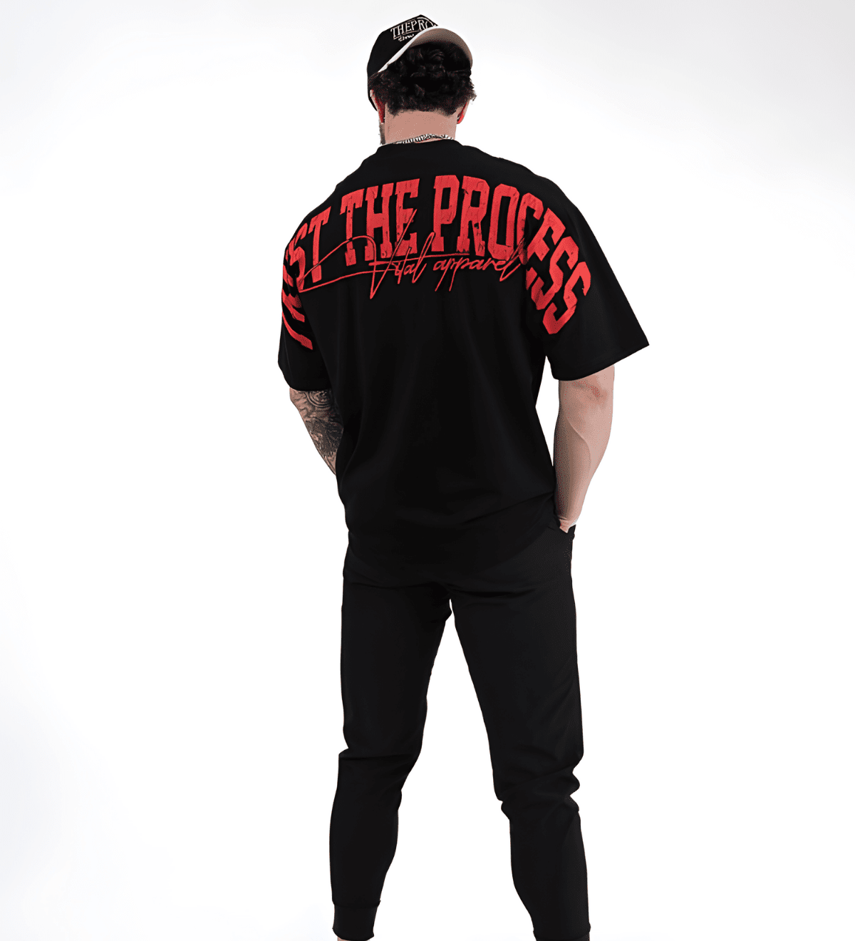 Oversized Pump Cover T-Shirt - VITAL APPAREL Trust the Process Distressed Red - VITAL APPAREL