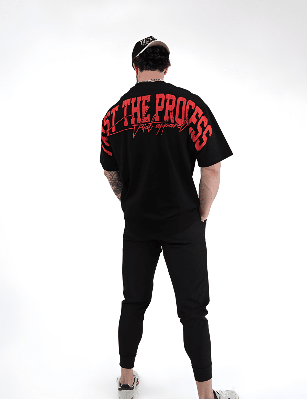 Oversized Pump Cover T-Shirt - VITAL APPAREL Trust the Process Distressed Red - VITAL APPAREL